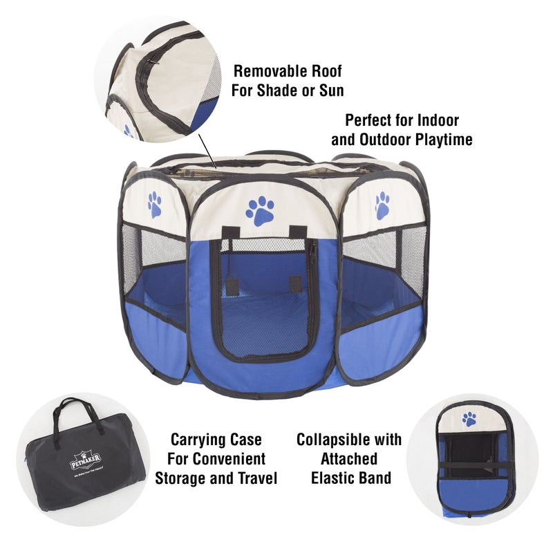 PETMAKER Pop-Up Pet Playpen - 26-Inch Indoor and Outdoor Dog Kennel with Carrying Bag - Portable Pet Enclosure for Dogs and Small Animals by PETMAKER (Blue) - Image 4